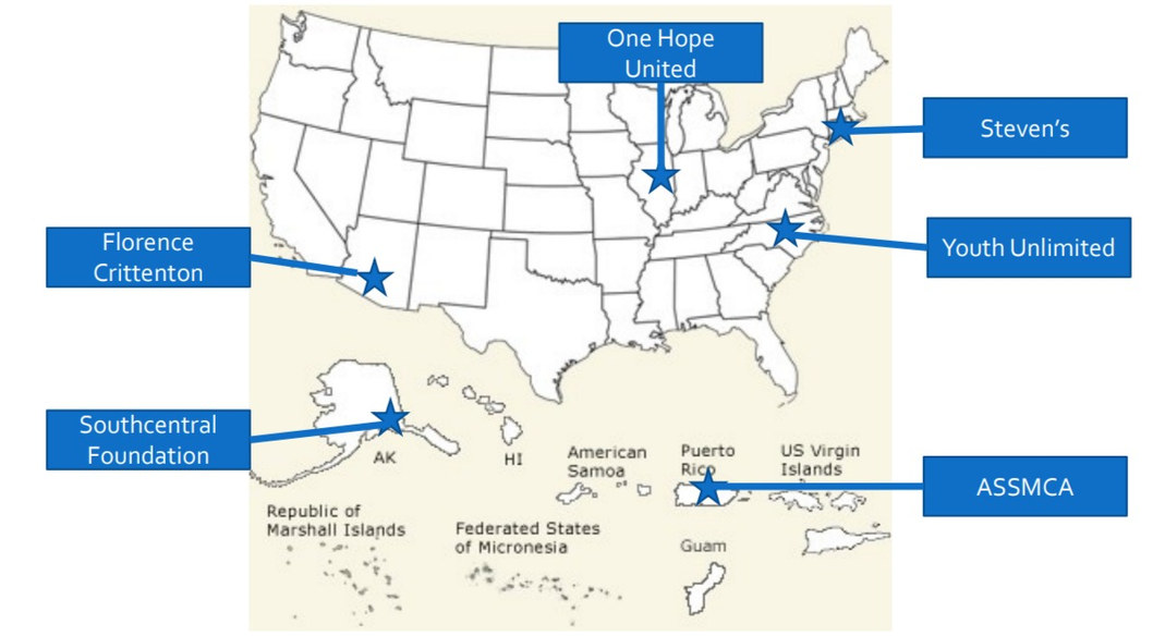 Map of BRTRC Cohort 1 partner site locations